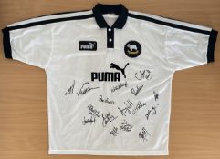 Football Derby County 97 squad multi signed replica home shirt includes 16 signatures such as