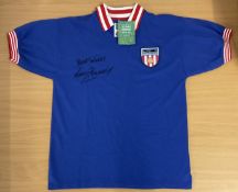 Former Sunderland Player Gary Rowell Signed Blue/Red/White Size M Sunderland Polo Shirt. Signed in