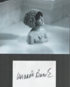 Amanda Barrie signature piece featuring a signed white card in black marker pen plus a 10x8 black