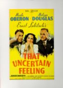That Uncertain Feeling Starring Merle Oberon Colour Magazine Cutting Page, attached to Board,