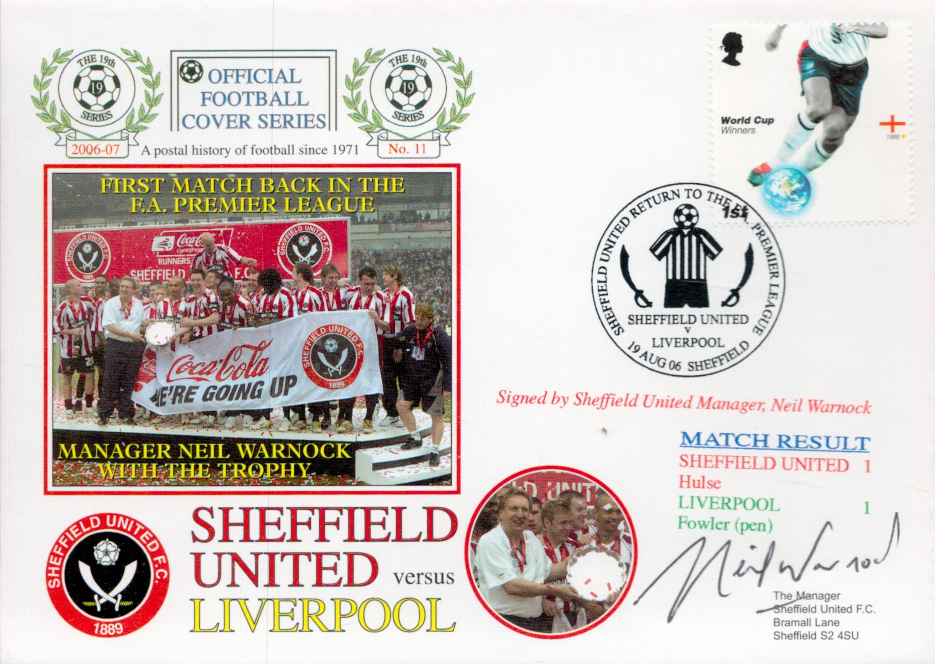 Neil Warnock signed Sheffield United v Liverpool First Match back in the FA Premier League Dawn