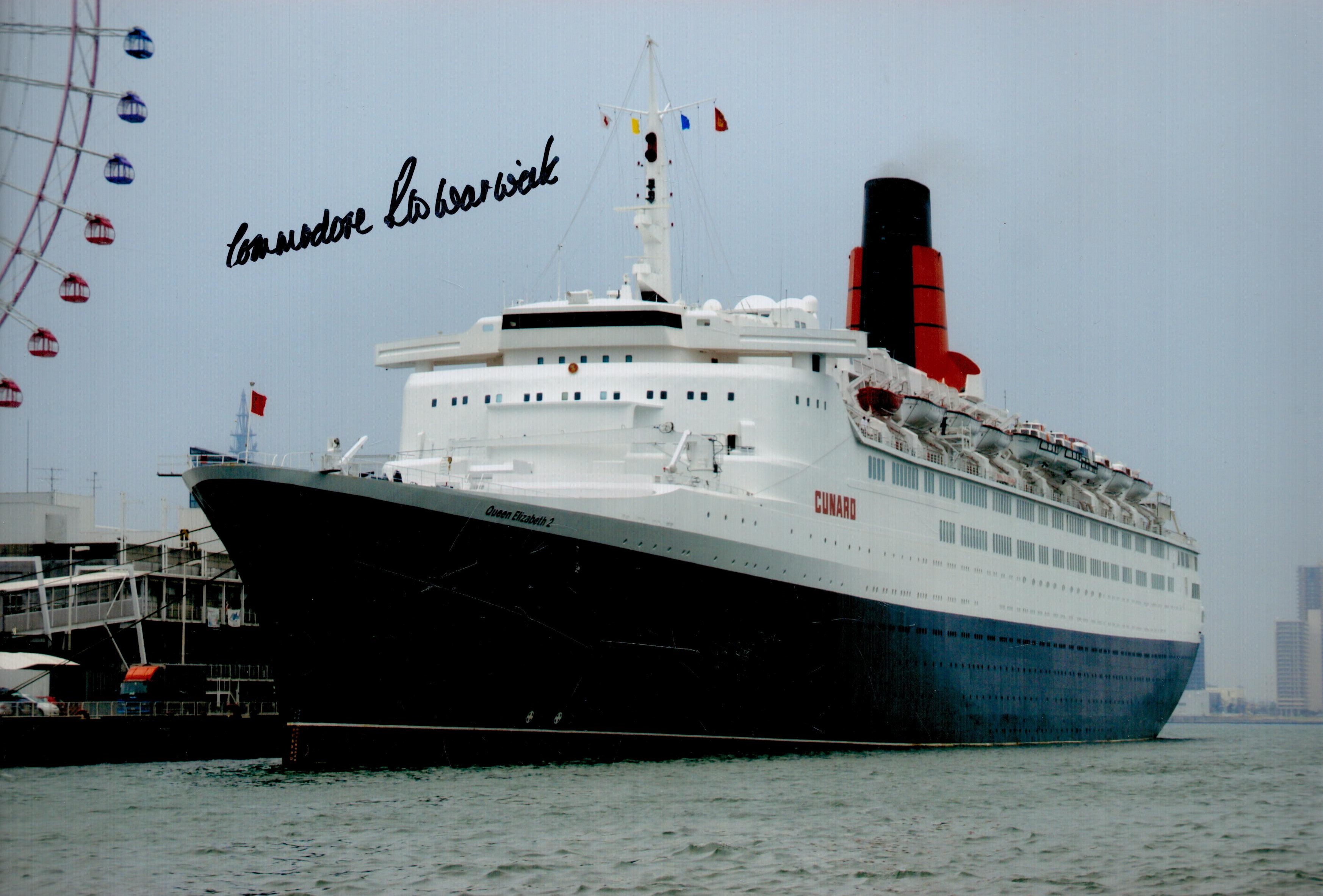 Commodore R.W Warwick signed Cunard QE2 12x8 colour photo. Good Condition. All autographs come