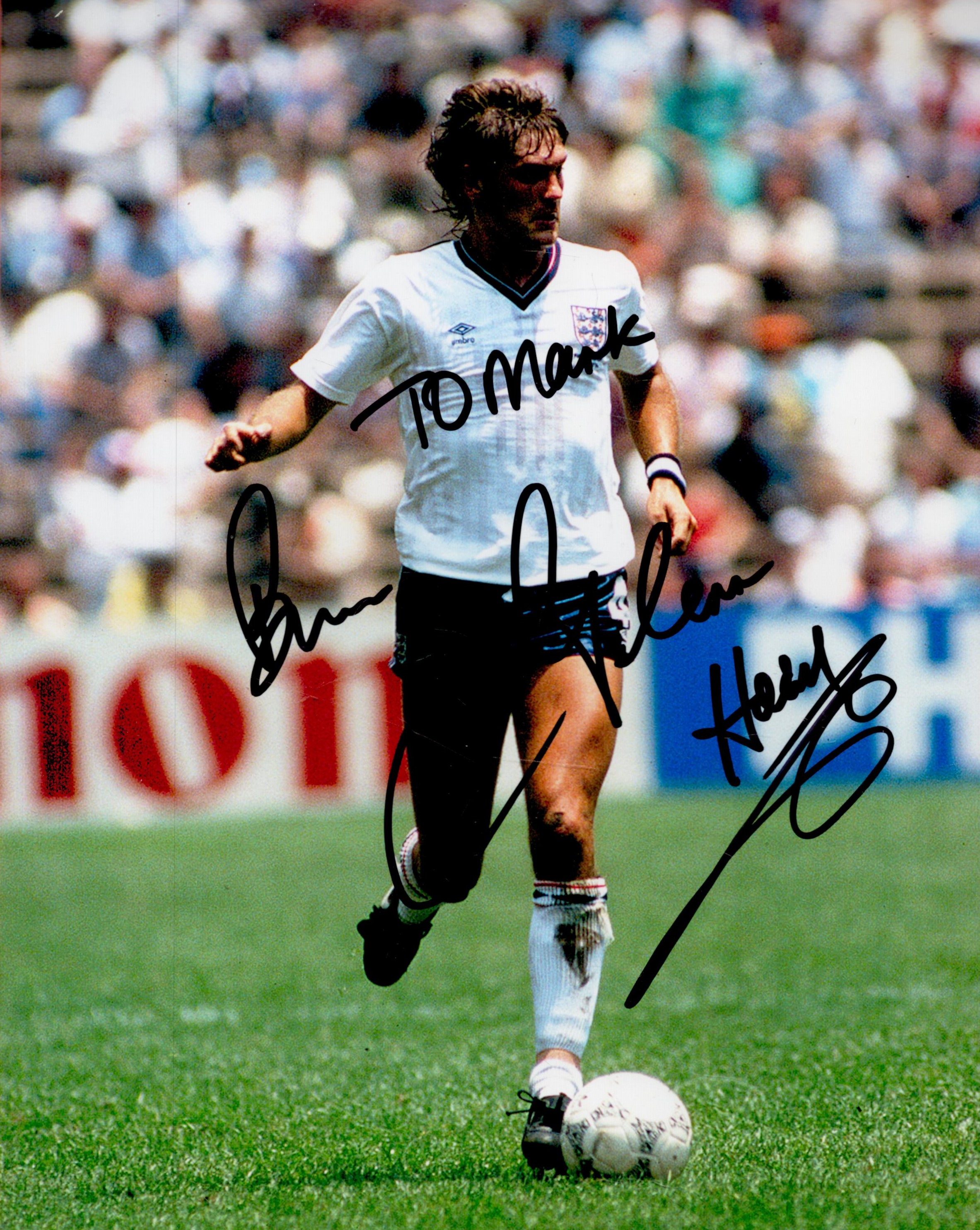 Glenn Hoddle Signed 10 x 8 inch Colour England Photo. Signed in black ink, dedicated. Good