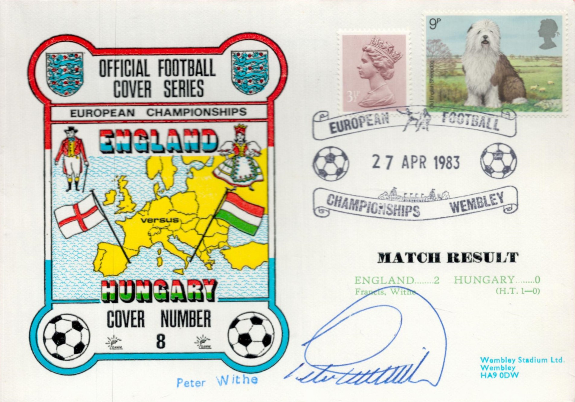 Peter With Signed England V Hungary Cover Series With 2 British Stamps and 27 Apr 1983 Postmark.