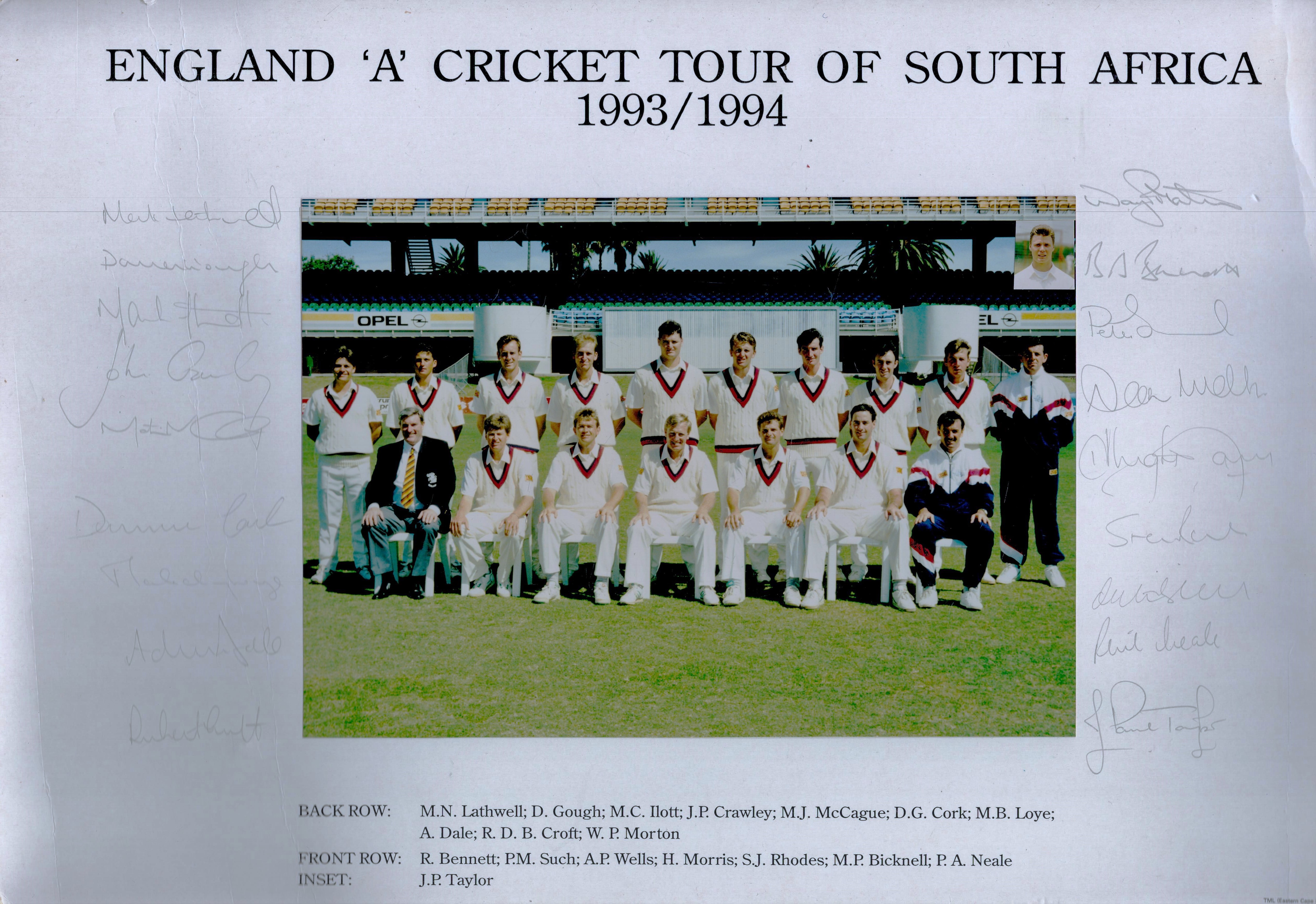 England A Team Squad 1993/1994 Tour Of South Africa Card Photo Signed By All England A Squad in