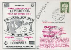 Chris Lawler signed Liverpool v Borussia Monchengladbach UEFA Cup Final 1973 Flown Dawn FDC PM