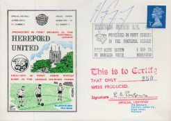 E A Parsons Signed Hereford Utd FDC With British Stamp and 1 Sept 73 Postmark. Good Condition. All