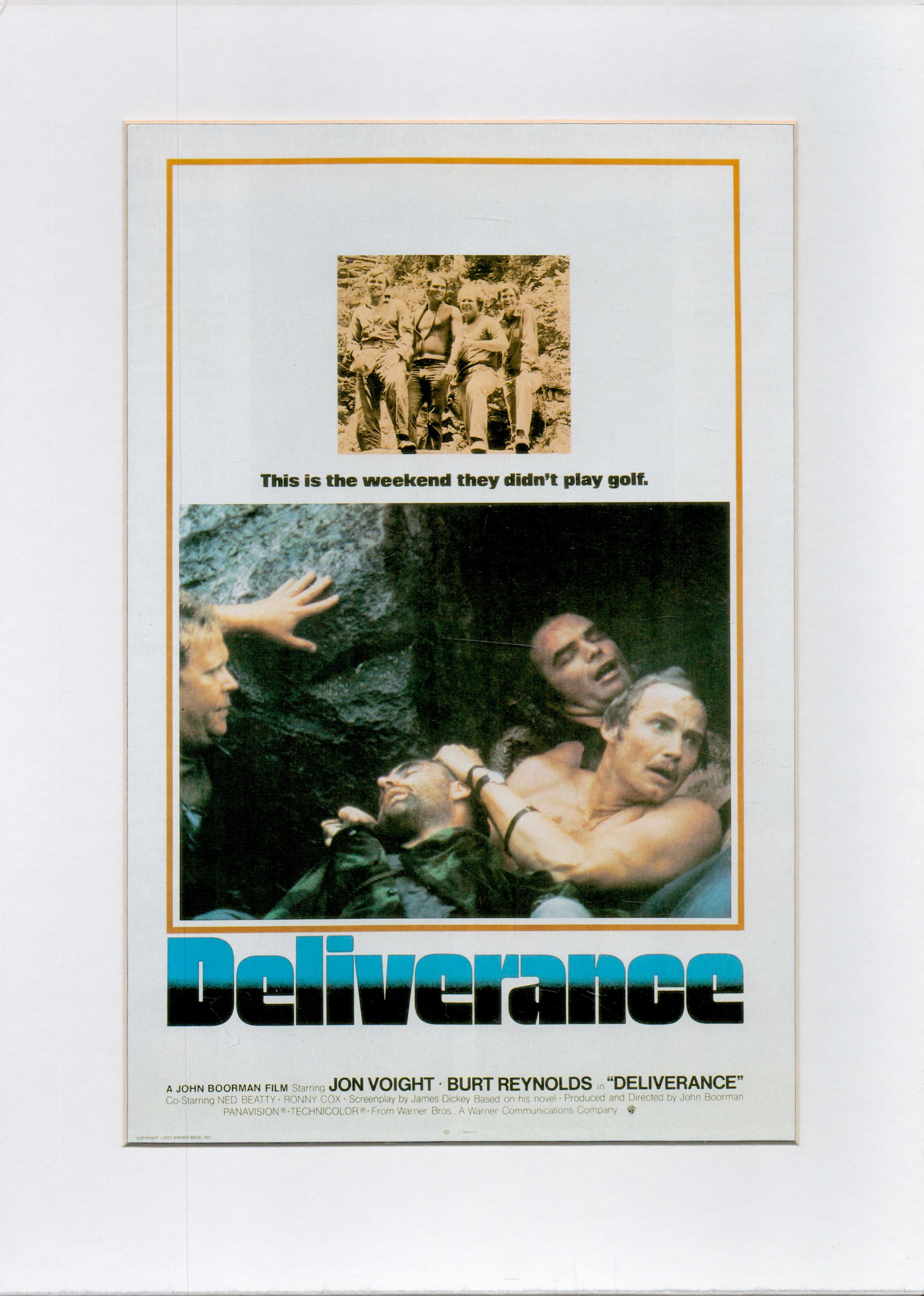 Deliverance Colour Magazine Cutting Starring Jon Voight and Burt Reynolds, Attached to Board,