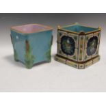 Two Minton majolica jardinieres, largest 23 x 21 x 21cmCondition report: Markings ands wear to