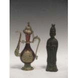 A Chinese bronze deity 25cm high together with a Nepalese copper ewer 27cm high