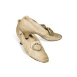 A pair of ladies' silk shoes with paste buckles, 19th century,