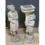 A 20th Century composition stone garden figurine of ‘The Bather’ after Canova and another of a putti