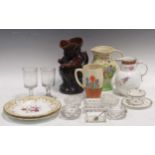 A collection of English ceramics and glass including a Clarice Cliffe 'crocus' jug (A/F), A