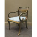 Regency green painted armchair