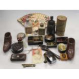 Collectors items including unused 'Phul Nana' perfume bottle, painted lacquer snuff box, pair
