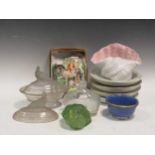 A collection of glass and cermiac wares to include moulded glass and cermaic shells, Copeland food