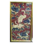 A large Chinese 19th century embroidery depicting cranes 52 x 20cm and two other Chinese