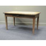 A French three plank table with cleated top fitted drawer on square slightly tapered legs, 73 x
