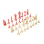 A Burmese ivory chess set, 19th century,