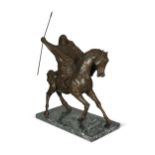 A French bronzed figure of an Arab on horseback, 20th century,