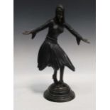 After Erte, Art Deco style cast bronze statue of a dancing woman in Middle Eastern dress, 50cm tall