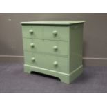 A mid-Victorian painted pine chest of two short over two long drawers on a plinth base, 83.5 x 88