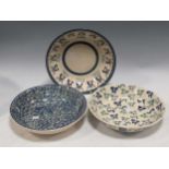 Emma Bridgewater, three large serving bowls, to include spongeware blue and green stipple pattern,