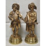 Two mid-19th century Paris bronzes depicting a violinist and a gurdy player by Augustus Lalouette