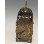 A 17th century style reproduction brass lantern clock, by Smiths Clocks Ltd., 23 cm high