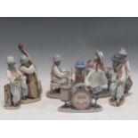 Lladro 'The Jazz Band' to include paino player, drums, trumpet, etc, tallest 25cm high (6)