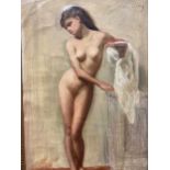 Early 20th century oil female nude study, signed 'Laing', 44 x 29cm