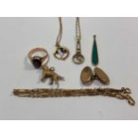 A collection of jewellery to include, a stone set pendant and chain tested as 9ct gold, a teardrop