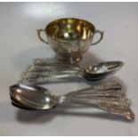 8 silver tablespoons together with a two handled silver bowl, 32.9ozt gross