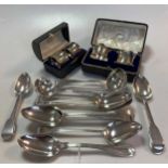 A collection of assorted silver flatware, together with two cased pairs of silver napkin rings 30.