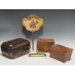 A shell inlaid tea caddy (lacking interior fitting), a rosewood caddy and a Chinese export lacquer