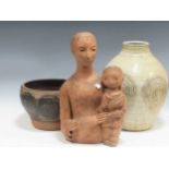 Marion Morris (Modern British) a terracotta model of a mother and child, 47cm high; a large Abington