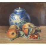 Two watercolours - still life with fruit, early 20th century, largest 19 x 27cm, one signed with a
