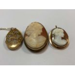 A hallmarked 9ct gold locket and chain weight 5.9g, together with a cameo stamped 'K14' weight 5.6g,