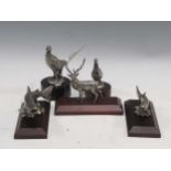 Five Louis Lejeune silvered metal animal figurines, to include a stag, partridge, trout, salmon