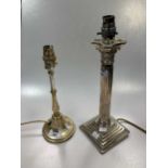 A silver plated column lamp and one other silver plated lamp