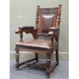 A late Victorian carved mahogany elbow chair 108 x 62 x 55cm