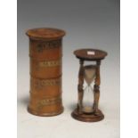 A late Victorian treen spice tower and reproduction sand timer