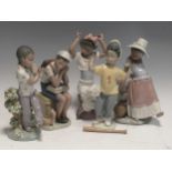 A collection of Lladro figurines of children, to include 'Rhumba' model no. 5160, 'Bongo Beat' model