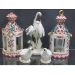 Herend figures of Spoonbills; A pair of Portuguese china ducks; and a pair of Sampson candle