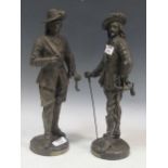 A pair of spelter figures, Oliver Cromwell and Charles I