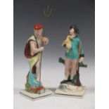 A pearlware figure of Neptune and another depicting a gamekeeper; a Staffordshire model of a