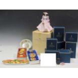 A collection of boxed Coalport miniature fruit painted wares, a Coalport figure of a lady and