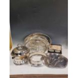 A large collection of silver plated wares including entrée dishes, mugs, trays, sauce boat, water