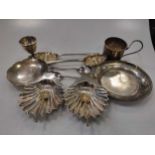 A collection of silver including cased flatware, dishes, an egg cup and a glass holder, 25.2ozt