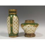 Two small gilt metal mounted Sevres style vases